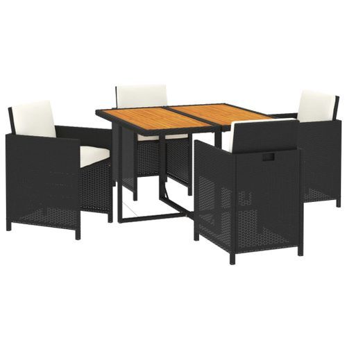 Ensemble à dîner de jardin avec coussins 5 pcs poly rotin noir - Photo n°3; ?>