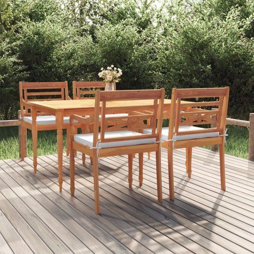 Ensemble à dîner de jardin coussins 5 pcs Bois de teck massif - Photo n°2; ?>