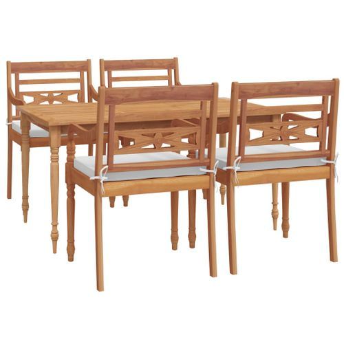 Ensemble à dîner de jardin coussins 5 pcs Bois de teck massif - Photo n°3; ?>