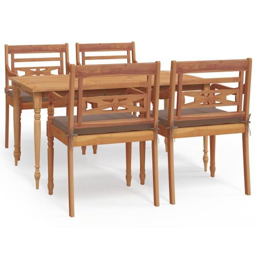 Ensemble à dîner de jardin coussins 5 pcs Bois de teck massif - Photo n°2; ?>