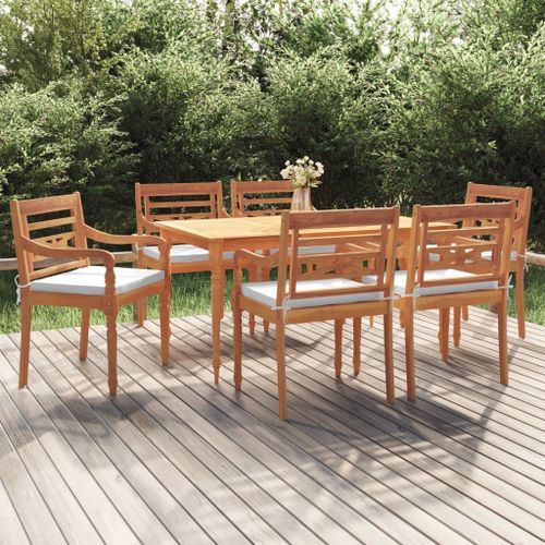 Ensemble à dîner de jardin et coussins 7pcs Bois de teck solide - Photo n°2; ?>