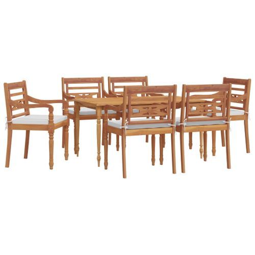 Ensemble à dîner de jardin et coussins 7pcs Bois de teck solide - Photo n°3; ?>