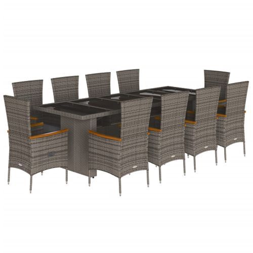 Ensemble à manger de jardin 11pcs avec coussins gris poly rotin - Photo n°2; ?>