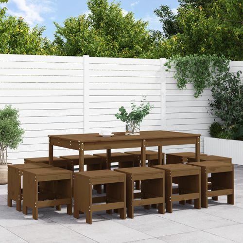 Ensemble à manger de jardin 13 pcs marron miel bois pin massif - Photo n°2; ?>