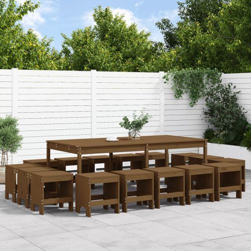 Ensemble à manger de jardin 17 pcs marron miel bois pin massif - Photo n°2; ?>