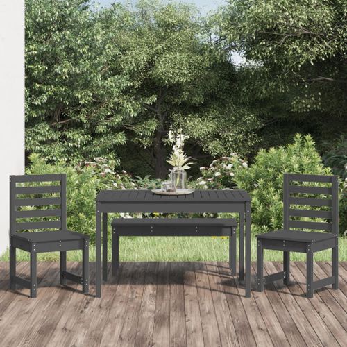 Ensemble à manger de jardin 4 pcs gris bois massif de pin - Photo n°2; ?>