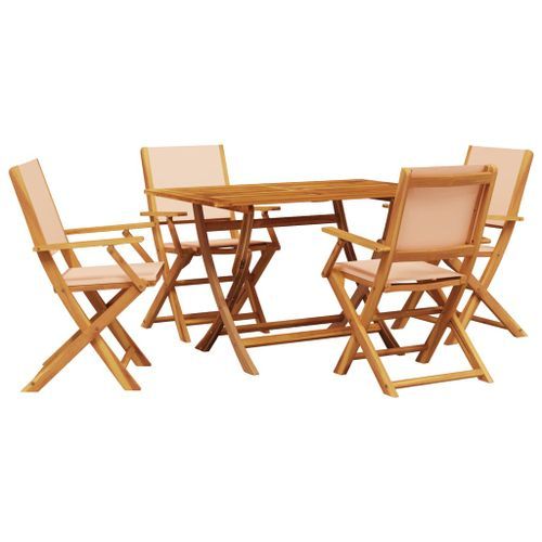 Ensemble à manger de jardin 5 pcs beige tissu et bois massif - Photo n°2; ?>