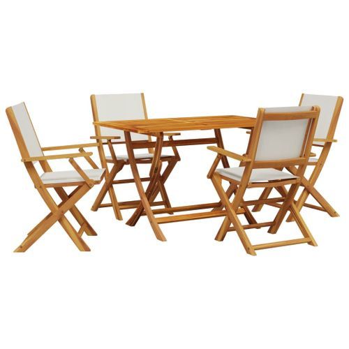 Ensemble à manger de jardin 5 pcs blanc crème tissu bois massif - Photo n°2; ?>