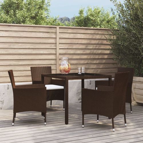 Ensemble à manger de jardin 5 pcs et coussins marron poly rotin - Photo n°2; ?>