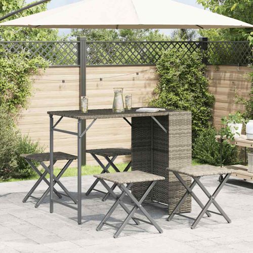 Ensemble à manger de jardin 5 pcs pliable gris clair poly rotin - Photo n°3; ?>