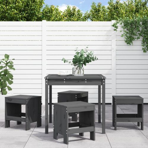 Ensemble à manger de jardin 5pcs gris bois massif de pin - Photo n°2; ?>