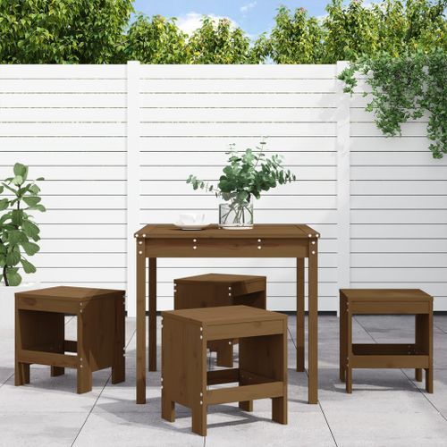 Ensemble à manger de jardin 5pcs marron miel bois pin massif - Photo n°2; ?>