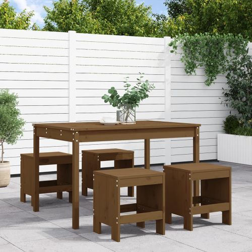 Ensemble à manger de jardin 5pcs marron miel bois pin massif - Photo n°2; ?>