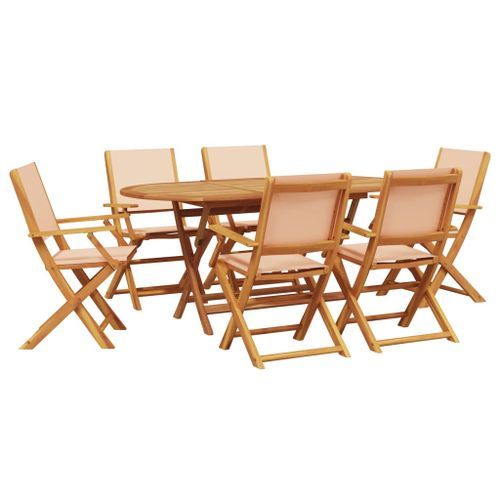 Ensemble à manger de jardin 7 pcs beige tissu et bois massif - Photo n°2; ?>