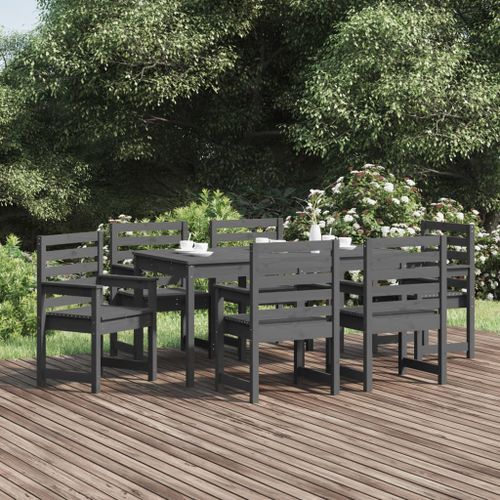 Ensemble à manger de jardin 7 pcs gris bois massif de pin - Photo n°2; ?>