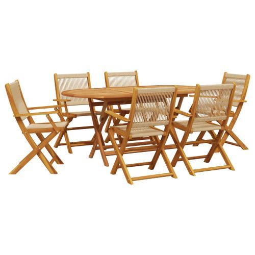 Ensemble à manger de jardin 7pcs beige polypropylène et bois - Photo n°2; ?>