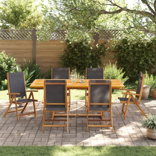 Ensemble à manger de jardin 7pcs bois d'acacia solide textilène - Photo n°3; ?>