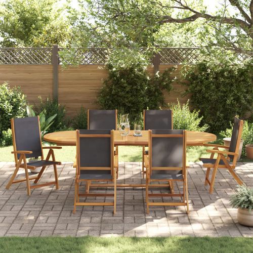 Ensemble à manger de jardin 7pcs bois d'acacia solide textilène - Photo n°3; ?>