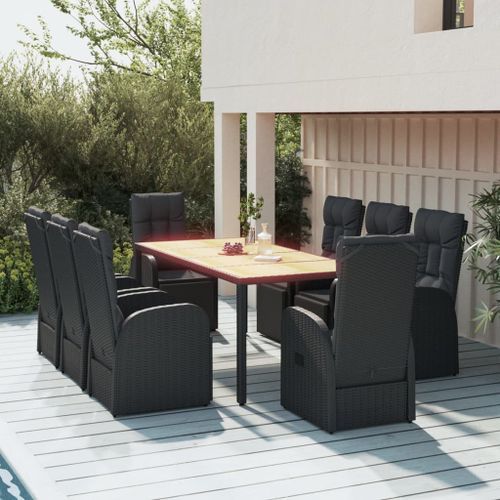 Ensemble à manger de jardin 9 pcs Noir Poly rotin et acacia - Photo n°2; ?>