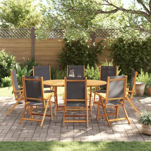 Ensemble à manger de jardin 9pcs bois d'acacia solide textilène - Photo n°3; ?>