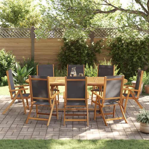 Ensemble à manger de jardin 9pcs bois d'acacia solide textilène - Photo n°3; ?>