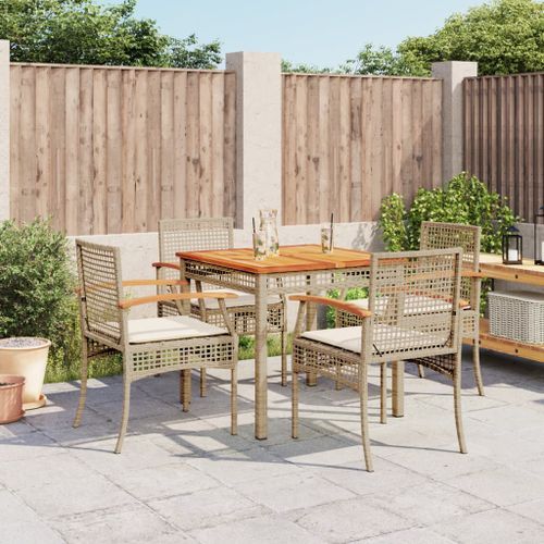 Ensemble à manger de jardin avec coussins 5pcs Beige poly rotin - Photo n°2; ?>