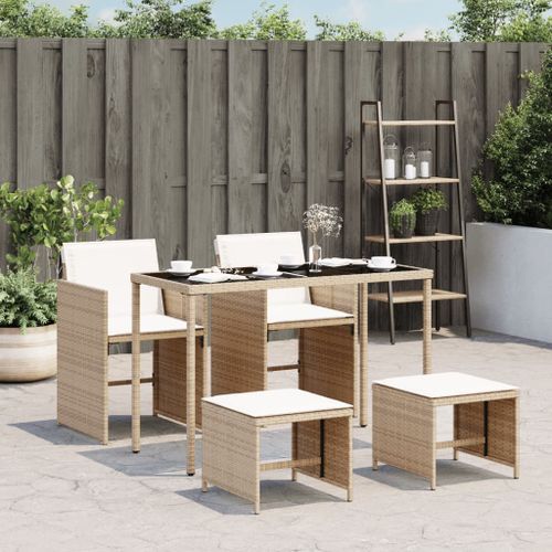 Ensemble à manger de jardin avec coussins 5pcs Beige poly rotin - Photo n°2; ?>