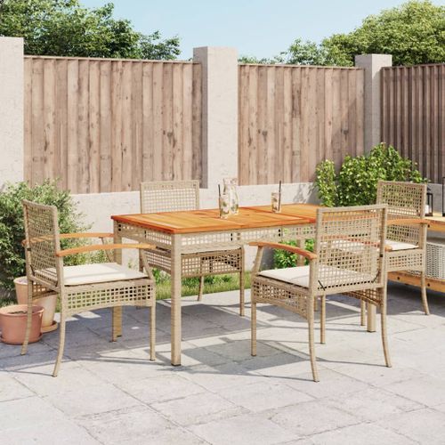 Ensemble à manger de jardin avec coussins 5pcs Beige poly rotin - Photo n°2; ?>