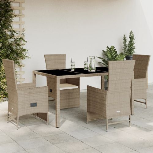 Ensemble à manger de jardin avec coussins 5pcs Beige poly rotin - Photo n°2; ?>