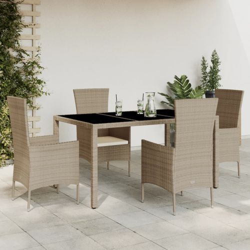 Ensemble à manger de jardin avec coussins 5pcs Beige poly rotin - Photo n°2; ?>