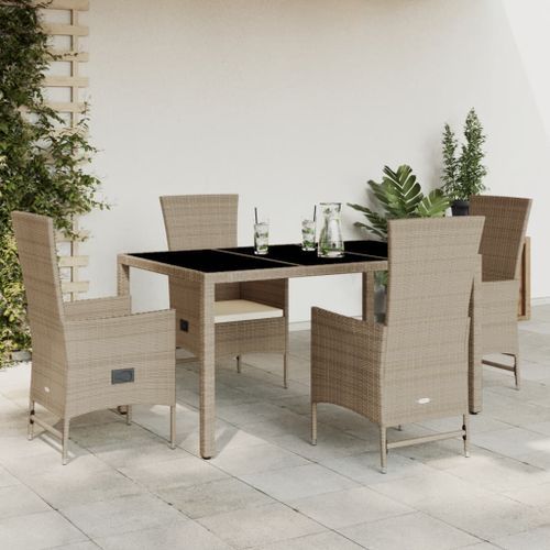 Ensemble à manger de jardin avec coussins 5pcs Beige poly rotin - Photo n°2; ?>