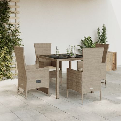 Ensemble à manger de jardin avec coussins 5pcs Beige poly rotin - Photo n°2; ?>