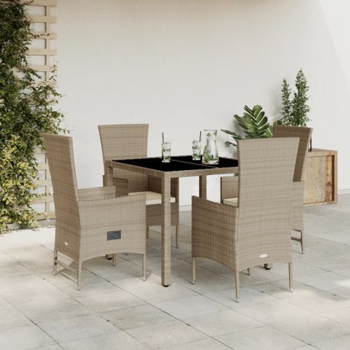 Ensemble à manger de jardin avec coussins 5pcs Beige poly rotin - Photo n°2; ?>