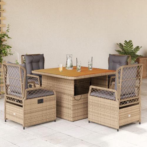 Ensemble à manger de jardin avec coussins 5pcs Beige poly rotin - Photo n°2; ?>