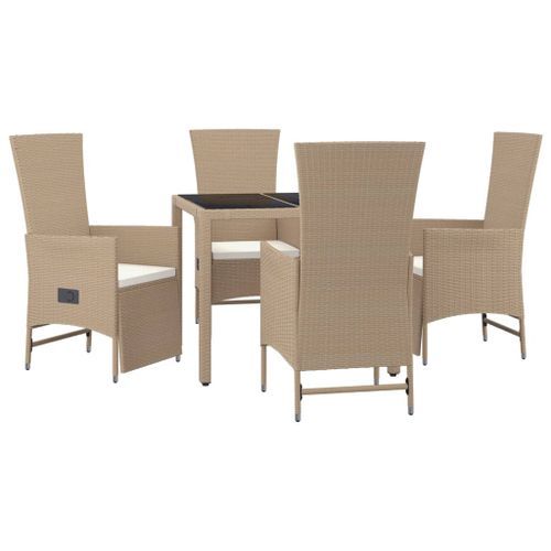 Ensemble à manger de jardin avec coussins 5pcs Beige poly rotin - Photo n°3; ?>