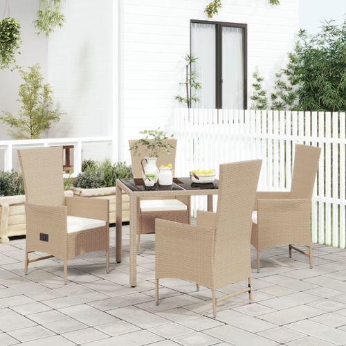 Ensemble à manger de jardin avec coussins 5pcs Beige poly rotin - Photo n°2; ?>