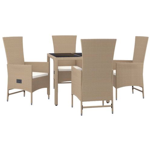 Ensemble à manger de jardin avec coussins 5pcs Beige poly rotin - Photo n°3; ?>