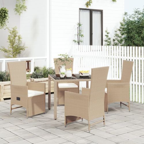 Ensemble à manger de jardin avec coussins 5pcs Beige poly rotin - Photo n°2; ?>