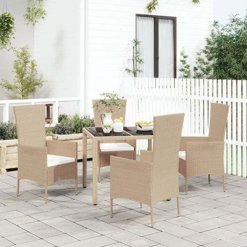 Ensemble à manger de jardin avec coussins 5pcs Beige poly rotin - Photo n°2; ?>