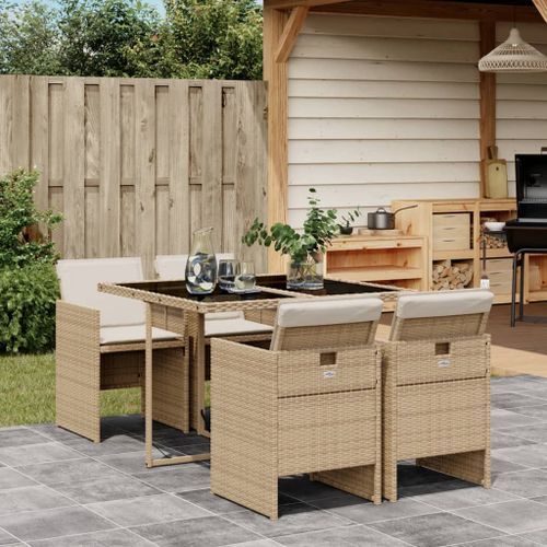 Ensemble à manger de jardin avec coussins 5pcs Beige poly rotin - Photo n°2; ?>