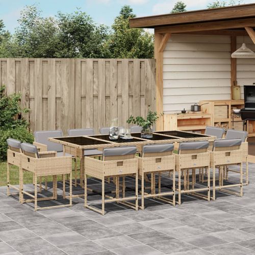 Ensemble à manger de jardin coussins 13 pcs mélange beige rotin - Photo n°2; ?>