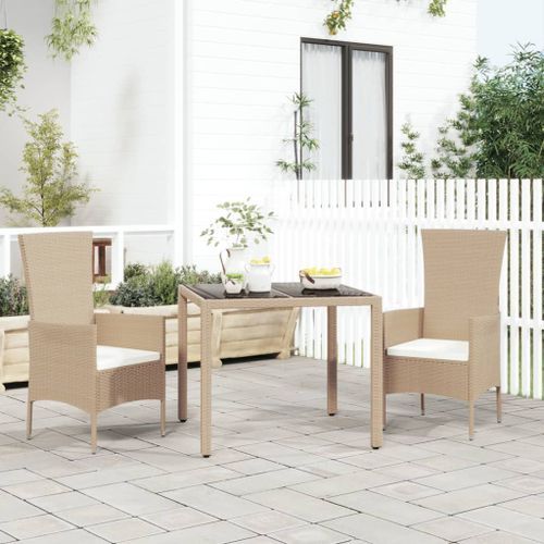 Ensemble à manger de jardin coussins 3 pcs Beige poly rotin - Photo n°2; ?>