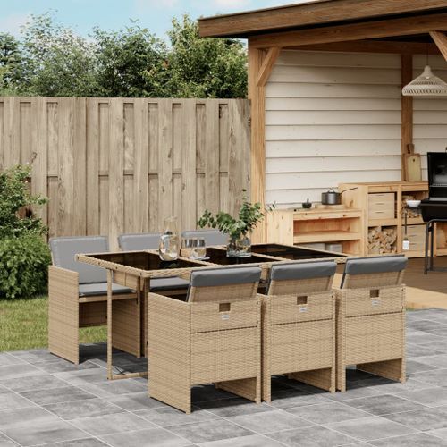 Ensemble à manger de jardin coussins 7 pcs mélange beige rotin - Photo n°2; ?>