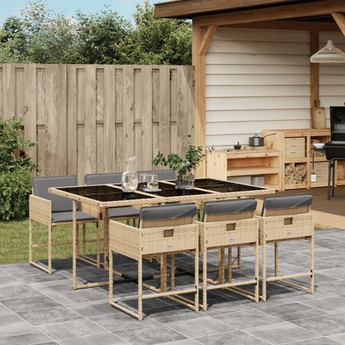 Ensemble à manger de jardin coussins 7 pcs mélange beige rotin - Photo n°2; ?>