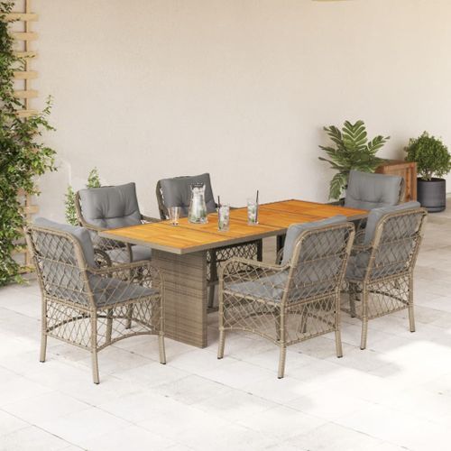 Ensemble à manger de jardin coussins 7 pcs mélange beige rotin - Photo n°2; ?>