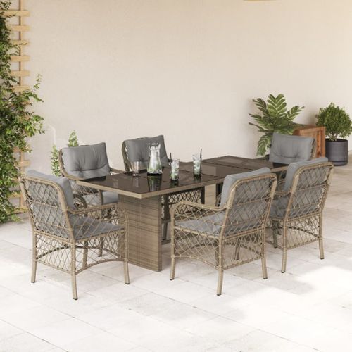 Ensemble à manger de jardin coussins 7 pcs mélange beige rotin - Photo n°2; ?>