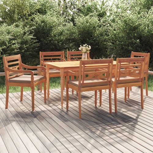 Ensemble à manger de jardin coussins 7pcs Bois de teck solide - Photo n°2; ?>