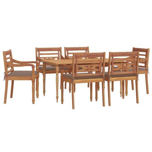 Ensemble à manger de jardin coussins 7pcs Bois de teck solide - Photo n°3; ?>