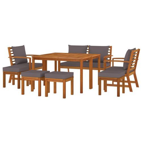 Ensemble à manger de jardin coussins 9 pcs Bois acacia - Photo n°3; ?>