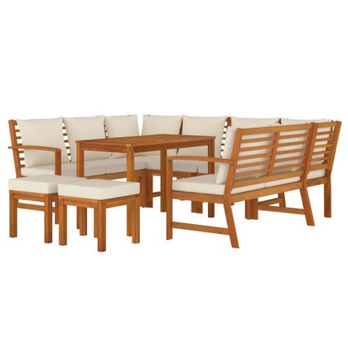 Ensemble à manger de jardin coussins 9 pcs Bois acacia - Photo n°3; ?>